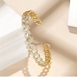 14k Gold Plated CZ Butterfly Chain Cuff Bracelet